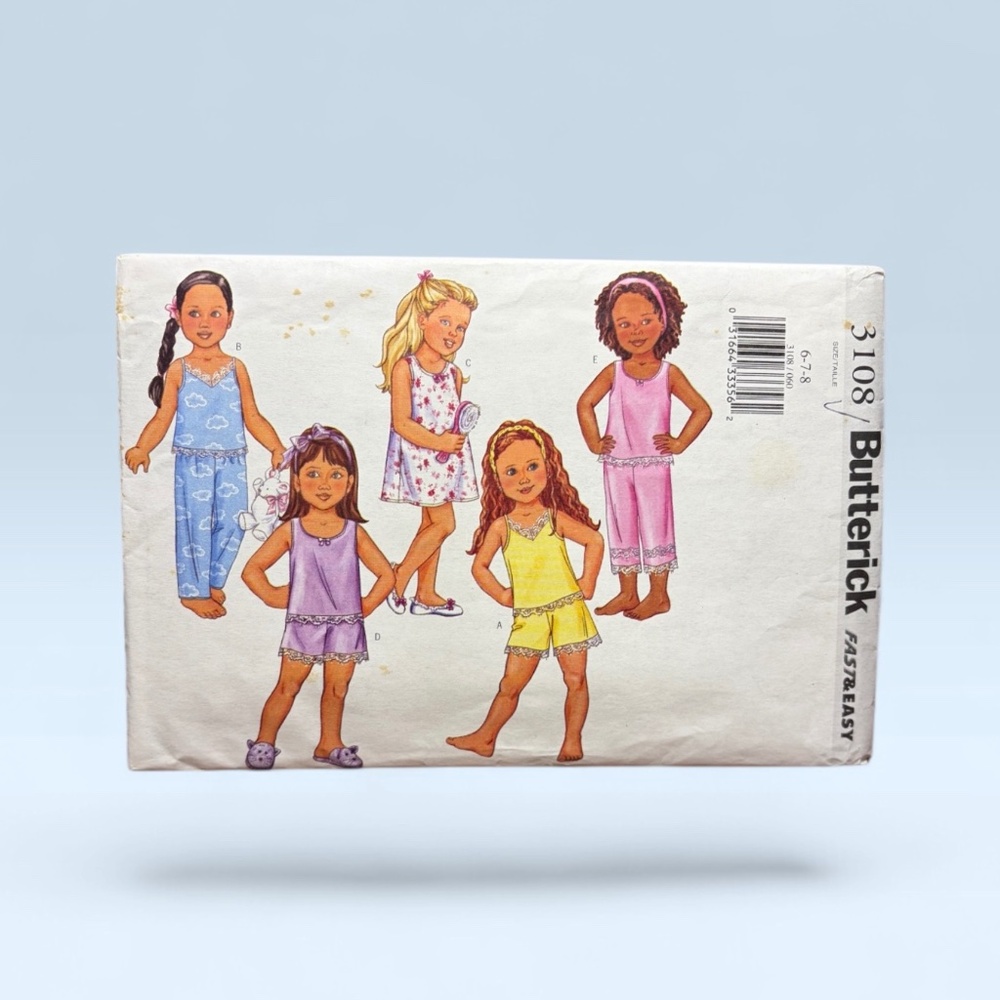 Butterick Fast and Easy Home Sewing Pattern #3108 for Children sizes 6-7-8 UNCUT